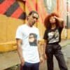 man in white crew neck t-shirt standing beside woman in white t-shirt