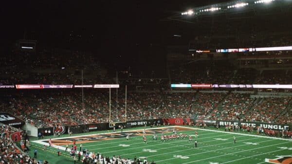 A football stadium filled with lots of people
